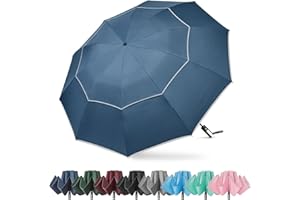 G4Free Ombrello antivento invertito con striscia riflettente, grande ombrello da golf compatto per pioggia, 10 costole, doppio baldacchino, ombrello da viaggio con apertura automatica e chiusura (blu)