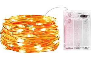 Gcstnn Guirlande Lumineuse, 3M 30LED Micro Lumineuse a Pile avec Minuterie(6 heures ON | 18 heures OFF) IP65 Étanche Girlande de Lumière Pour Patio Chambres Halloween Noël In/Extérieur Decor, Orange