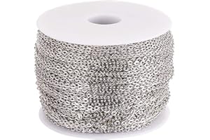 FASHEWELRY Rotolo da 100 m di catena rolò in ferro placcato platino, con maglie ovali da 3 x 2 mm non saldate, per la creazione di collane, gioielli, accessori fai da te