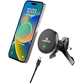 Amkette iGrip Car Wireless Charger with Ultra Stable Air Vent, Hook & Clamp Design, 15W MagSafe Compatible, Magnetic Mobile H