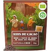 NaturaleBio Organic Raw Cocoa Nibs. Alternative to Chocolate Chips | 1 kg. Theobroma cocoa pure nibs for smoothies, bowls, pa