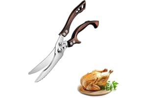YITOBICI Geflügelschere scharfe Küchenschere,Geflügelschere Edelstahl mit Ergonomischen Griff,Huhn, Pute oder Truthahn,Fleischschere, Gans, zum Zerteilen von Ente,Holzfarbe