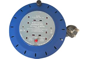 ShaniTech 10m Meter 4 Way Gang Mains Extension Lead Reel BS Approved HEAVY DUTY Thermal Cut Out ideal for Garden, Workshop, DIY