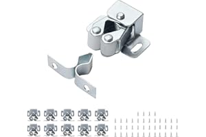 HJIAMA Chiusure a Doppio Rullo Cattura 10 Pezzi, Acciaio Laminato Freddo Zincato Chiusure a Scatto per Mobili, Chiusura Doppio Rullo per Ante con Viti e Fibbie, per Armadi, Librerie, Armadi