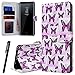 Produktbild WE LOVE CASE Samsung Note 8 Hülle Wallet Schmetterling Retro Style Muster Galaxy Note 8 Lederhülle Handyhülle Flip Case Hülle Leder Klappbar Tasche Elegant Backcover Handycover Stoßfest Bumper Brieftasche Schutzhülle Karten mit Magnet Hüllen Protective Bookstyle Standfunktion und Stylus Pen Anti-Kratz für Samsung Galaxy Note 8 2017 (5,7") - Rosa