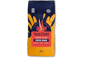 TrueStart Coffee Beans Super Blend Strong 1kg – Mycotoxin-Free Ground Coffee Beans with Notes of Roasted Nut and Dark Cocoa, Medium Roast, Ideal for Espresso Lovers