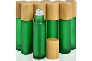 ENENES 10 Pezzi Bottiglie di Rullo di Oli Essenziali Ricaricabili, 10 ml Oli Essenziali Bottiglia a Rullo con palla di Acciaio Inossidabile per Oli Essenziali, Aromaterapia(Copertura di Bambù, Verde)