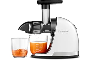 AMZCHEF Sokowirówka - Wyciskarka Wolnoobrotowa Do Soków Na Zimno - Sokowirówka do Owoców Warzyw - Sokowirówka Bez BPA z 2 Filiżankami i Szczotką - Biały