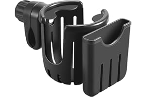 Arvoni Portavasos para Cochecito, 2 en 1 Portavasos Carrito Bebe con Soporte para Teléfono Móvil, 360° Ajuste Universal Portabotellas Silla con ABC Design, Cybex, Hauck, Joie (Negro)
