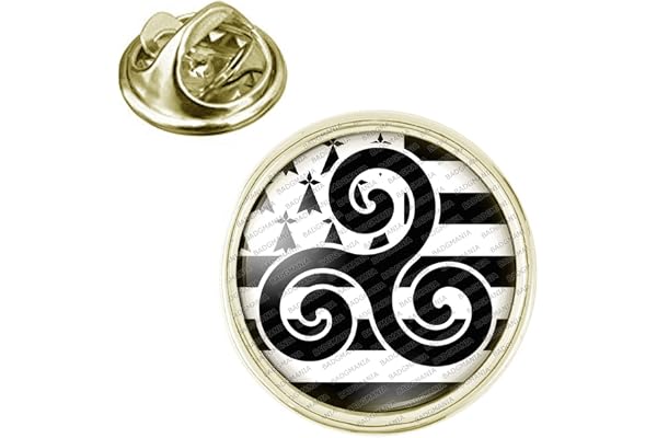 Badgmania Pin's Doré 20mm Drapeau Breton Bretagne Triskell Hermine Brezhoneg Noir Blanc Logo 18mm Pins Bouton Epinglette