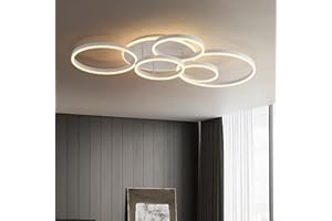 minifair Plafoniera A Led Dimmerabile, Plafoniera Da Incasso 108W 6400Lm Con Telecomando, Lampadario Moderna A 6 Anelli Per Soggiorno Camera Da Letto Sala Da Pranzo,3000-6000K,Bianco