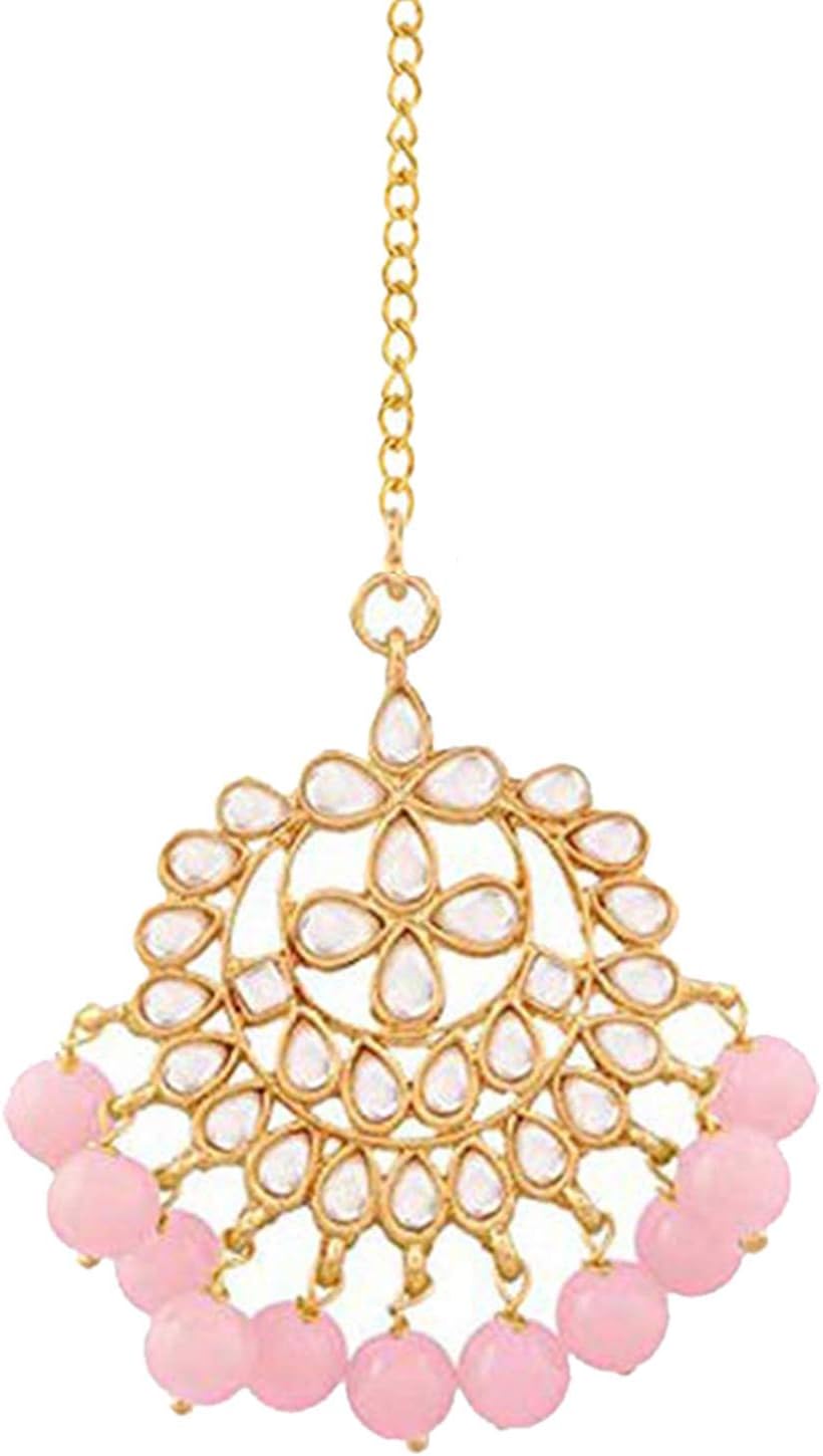 I Jewels 18K Gold Plated Traditional Kundan Studded with Pearls Maang Tikka for Women/Girls (T7058)