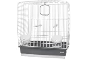 GARPET Vogelkäfig Käfig für Vögel Wellensittichkäfig Metall Vogelbauer klein grau weiß Transportkäfig mit Zubehör Vogelheim Kanarien