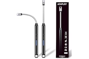 Aouplry Candle Lighter, 2 PCS Rechargeable USB Electric Lighter Windproof Flameless, 360° Flexible Neck & LED Display for BBQ, Grill, Camping, Fireplace, Stove(Black)