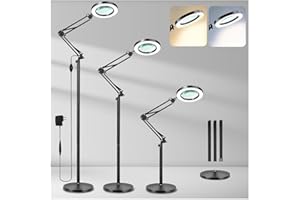 ZABOUL 8X Magnifying Floor Lamp, 3-in-1 Hands Free Magnifying Glass with Light and Stand, 2 Color Modes Stepless Dimmable Lighted LED Magnifier with Clamp for Esthetician Facials Close Work Reading