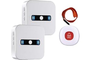 DAYTEE DAYTECH Portable Wireless Personal Alarms for Elderly Panic Alarm with Battery Power,Call Button & Caregiver Pager with IP55 Waterproof Button,2 Portable Receivers 1 Button