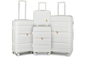 Sea choice Set de Bagages Rigide Ensemble de Bagages Trolley Voyage Léger M-L-XL Con Vanity Lot de 4 Valises Polypropylène Résistant Set 4pcs Con 4 Doubles Roues Serrure TSA YKK Zipper,Blanc Ivoire