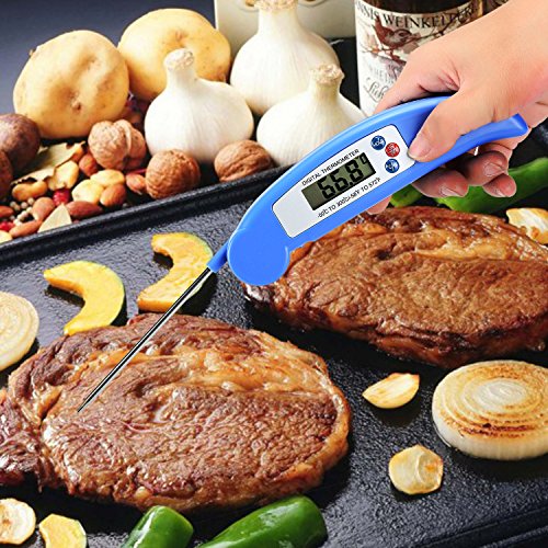Homdox Fleischthermometer Digital LCD Bratenthermometer für Kochen BBQ Grill Steak Braten Lebensmittel mit Zusammenklappbarer Probe Prüfspitze Edelstahl Blau - 7