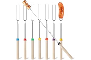 BAIEYE Stalowe szpikulce, wysuwane szpikulce do grilla, wielokrotnego użytku, pałeczki do pieczenia marshmallow, maksymalna długość 81 cm, do grilla, kempingu, ogniska