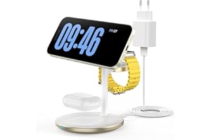 DEESOOCO Indukcyjna stacja ładująca 3 w 1 do wielu urządzeń, 15 W Mag-Safe stacja ładująca do iPhone 15 14, Mag-Safe ładowarka do iWatch Ultra 2/1/Series 9, AirPods, złota