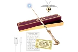 WDKXCN Voldemort Zauberstab Glühen, Zauberstab Voldemort mit Licht, USB Aufladung zauberstab Voldemort, Volde-Mort Harry stab in Geschenkbox mit Zauberspruch-Karte, Stationsticket und Halskette