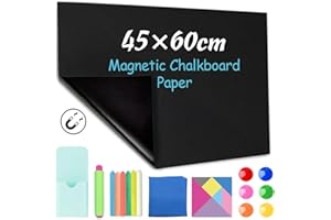 CHMMY Blackboard Film, Magnetic Self-Adhesive, 45 x 60 cm, Self-Adhesive Blackboard Film, Wipe Clean, 6 Dustless Chalk, 6 Magnets, Cloth, Tangram, Chalk Holder, Magnetic Pen Holder