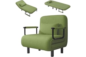 Fabulcozy Divano Letto Singolo Convertibile 4 in 1 – Poltrona-Letto Pieghevole con Cuscino, Schienale Reclinabile, Pouf Trasformabile per Camera da Letto o Ufficio, 60L x 68P x 85A cm（Verde prato）