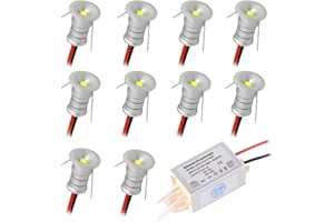kpslucerna Foco LED pequeño, paquete de 10, 0,5 W, mini foco empotrable en el techo, 12 V, cocina, escalera, escaparate, pasillo, iluminación de bricolaje, Downlight