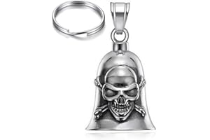 CUSTOMprivé Campanilla para moto de la suerte, guardián campana calavera pirata, Amuleto guardian bell con funda de regalo de terciopelo protección motorista triker, cromado