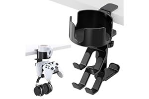 KWTOUL Headset Halterung mit 360° Drehbarem Kopfhörer Halter - 3 in 1 Controller Halter,Metall Kopfhörer Ständer, Ersetzbarer Getränkehalter, Universal Desktop Controller Ständer