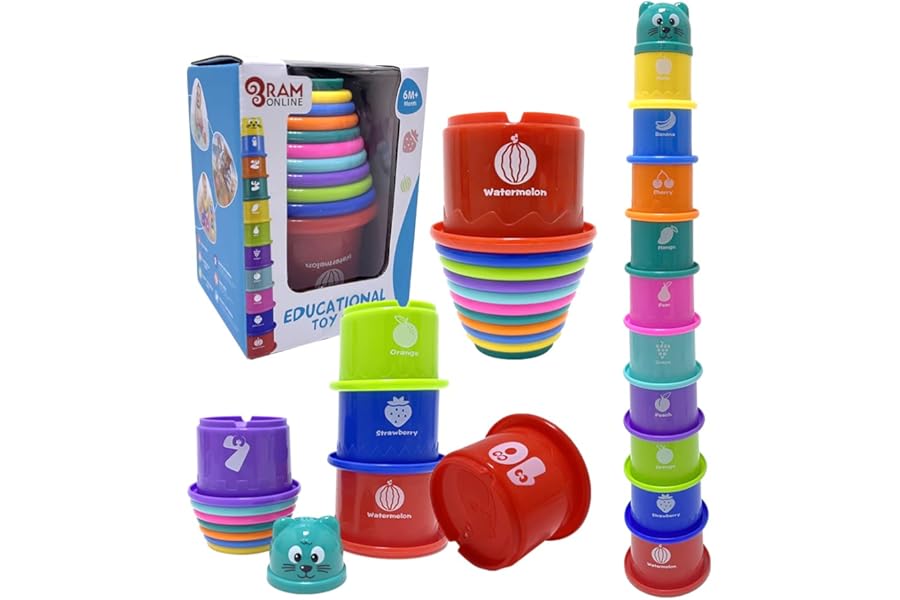 Ram© Baby Kids 11 Piece Stacking Cups Stackers Pre-school Learning Toy Stacking Tower Pyramid