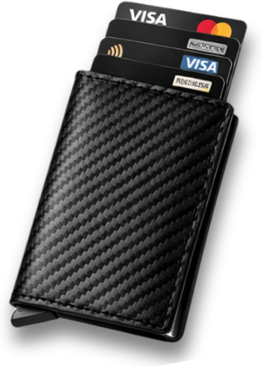 Cruban Cartera Minimalista Hombre RFID – Tarjetero Pop Up de Fibra de Carbono, Slim Wallet con Acceso Rápido para Tarjetas, Cartera Inteligente Antirrobo con Clip para Billetes