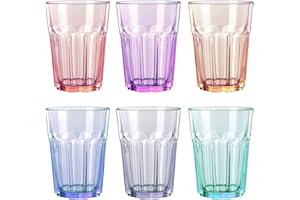 UNISHOP Set de 6 Vasos de Colores Pastel, Vasos de Cristal Multicolor Altos de 365ml, Aptos para Lavavajillas