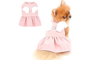 PAIDEFUL PADEFUL Hund Kleider Geschirr und Leine, Set Engelflügel, Sommerkleid für kleine Haustiere, Mädchen, Hundebekleidung, Katzen, Kleidung, weich, bequem, Welpen-Kostüm, Rosa, XS