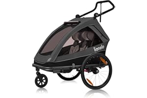 LIONELO CAMA - Rimorchio per bicicletta 2 in 1 con funzione passeggino, per 1 o 2 bambini dai 6 mesi ai 6 anni, peso 2 x 22 kg, sospensioni, ruote grandi, tettuccio impermeabile