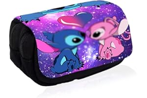 Babioms Cartoon Borsa per Matite,Stich Astuccio,Grande Capacità Sacchetto Penna 2 Scomparti Astuccio Portapenne, Stich Astuccio per Matite,Per Bambini Adolescenti Ragazza Casa Ufficio Scuola