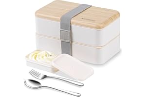 Binoster oryginalny pojemnik na żywność bento, lunchbox, w stylu japońskim, z taśmą i podziałką, łyżka i widelec ze stali nierdzewnej