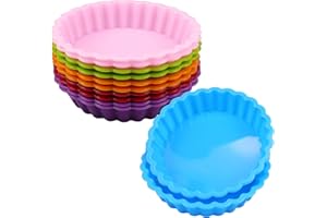 Eozighi Set di 12 stampi in silicone per cupcake, 10,5 cm, riutilizzabili, rotondi, per torte fai da te, crema e budini (6 colori)