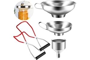iYinJuan 4 Pcs Entonnoir de Cuisine en Acier Inoxydable avec Pince à Bocal de Conservation, Petit Entonnoir Confiture Entonnoir, pour Liquides, Parfums, Poudres, Huiles (Argent)