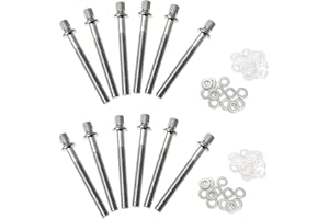 TUOREN Drum Set Hardware 12-Pack Stainless Steel Drum Tight Screw Tension Rods for Percussion Instrument Parts (50mm)