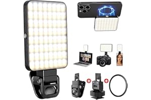 NICNOK 128 LED Rechargeable Portable Selfie Light Vidéo Conference Eclairage avec Clip et Adaptateur Trépied Appareil Photo Caméra 3 Modes d'Éclairage pour Ordinateur Portable/Téléphone