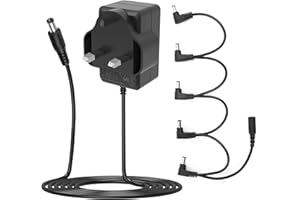 Pove 9V 1A DC Guitar Pedal Power Supply 4.92ft -Center Tip Negative Sleeve Positive -Efficient Charging Solution for Your Electric Guitar Bass Effects Pedal Stompbox (+ 5 Way Daisy Chain Cable)