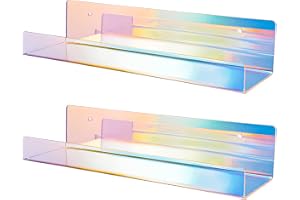 NiHome 2 st iriserande väggmonterade genomskinliga flytande hyllor i akryl, Attom Tech 38 cm tjock osynlig vägghylla barnbok