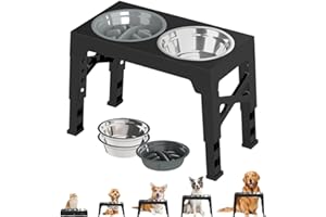 Ccarzzi Raised Dog Bowls 5 Height Adjustable Elevated Dog Bowl Stand with Slow Feeder Bowl and 2 Stainless Steel Bowls for Small Medium Large Dogs and Cats