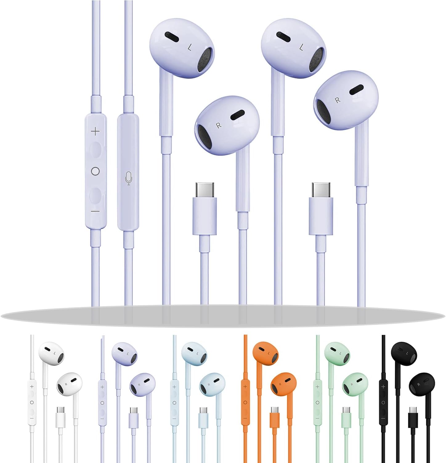 2 Packs USB C Headphones for iPhone 17/16/15, Noise Reduction Built-in Mic & Volume Control Headsets, Type C Earphones for Galaxy S24/S23/S22/S21/S20/Ultra Note 10/20, for Pixel 8/7/6/6a/5/4,Lavender