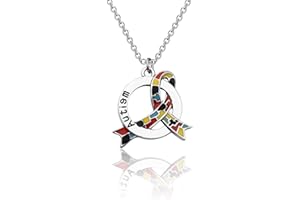 CENWA Autism Ribbon Necklace Asperger Awareness Jewelry Gift for Autism Mom/Autism Teacher/Autistic Girl