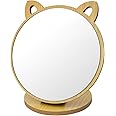 Makeup Stand, DEANKEJI Table Mirror Creative Cat Ear Shape, Adjustable Angle Desktop Vanity Mirror, Table Mirror with Wooden Base - Cute Style Vanity Mirror for Bedroom Living Room