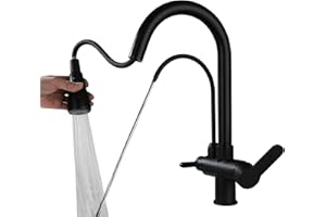 SJQKA grifo extraible para fregadero de cocina osmosis negro laton, 3 Vías, 10 Años Garantía-Negro