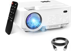 HOPVISION Mini Proyector 1080P Full HD, Proyector Portátil de 6500 Lúmenes con Pantalla Máx de 240", Proyector LCD de 90000 Horas, Proyector Cine en Casa Compatible con HDMI/AV/USB/VGA White