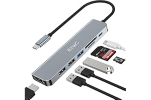 Hub USB C, JESWO 7 en 1 Adaptateur USB C avec HDMI 4K, USB 3.0, Lecteur de Cartes SD/TF, 100W PD, Adaptateur Multiport Compatible avec MacBook Pro/Air, iPad Pro, Dell XPS Appareils Type-C...(Gray)